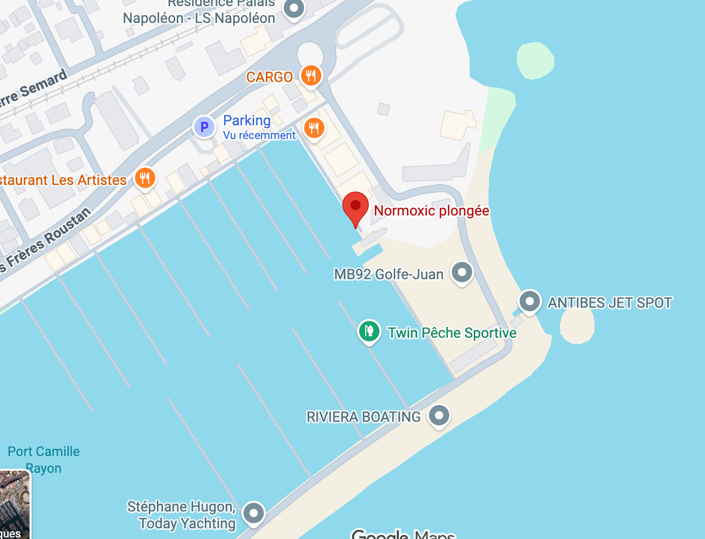 Carte indiquant l'emplacement de Normoxic Plongée et du parking le plus proche